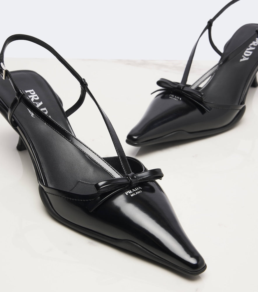 Prada Bow-detail leather slingback pumps (Black) - Mid Heel Pumps