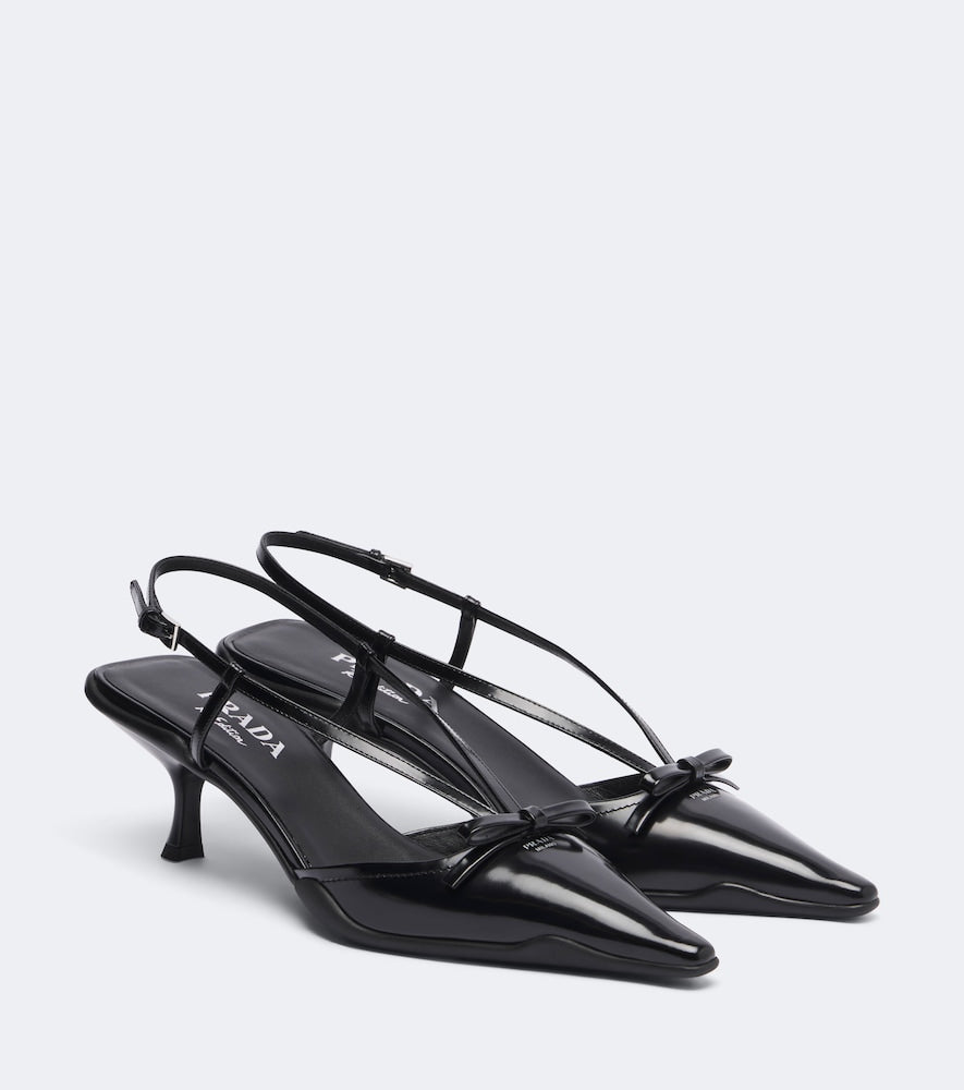 Prada Bow-detail leather slingback pumps (Black) - Mid Heel Pumps