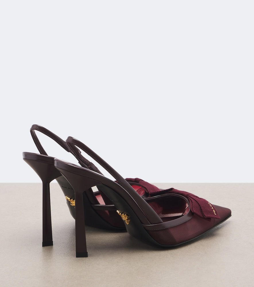Prada Bow-detail mesh slingback pumps - Burgundy High-Heel Pumps