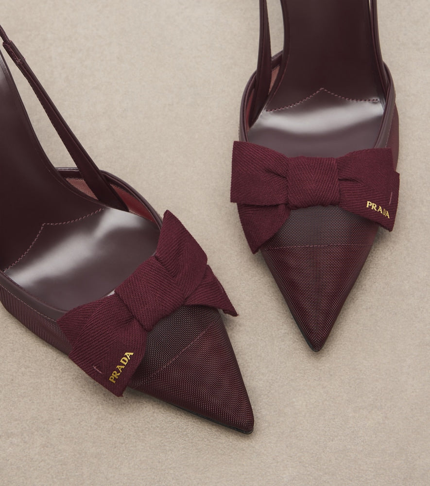 Prada Bow-detail mesh slingback pumps - Burgundy High-Heel Pumps