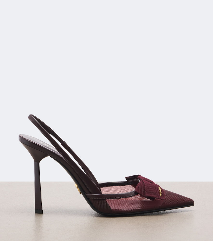 Prada Bow-detail mesh slingback pumps - Burgundy High-Heel Pumps