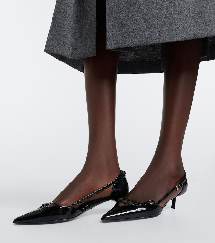 Prada Bow-detail patent leather pumps - Black Mid Heel Pumps