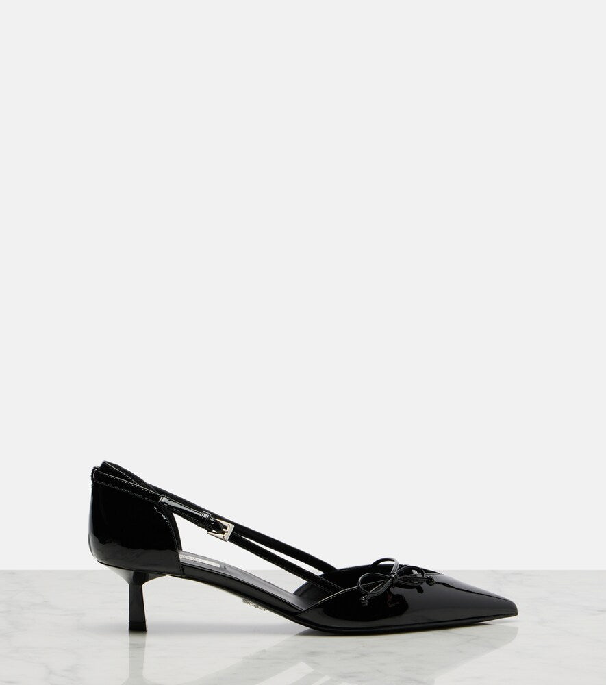 Prada Bow-detail patent leather pumps - Black Mid Heel Pumps