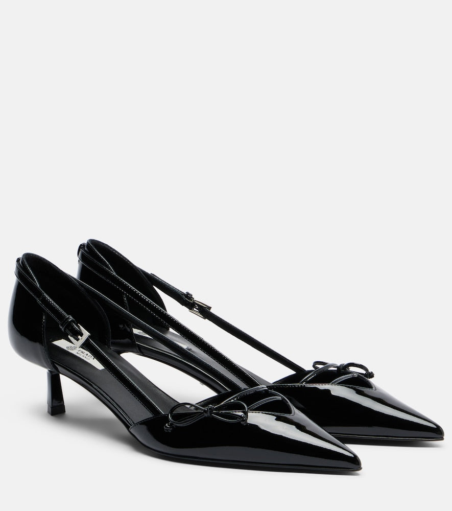 Prada Bow-detail patent leather pumps - Black Mid Heel Pumps