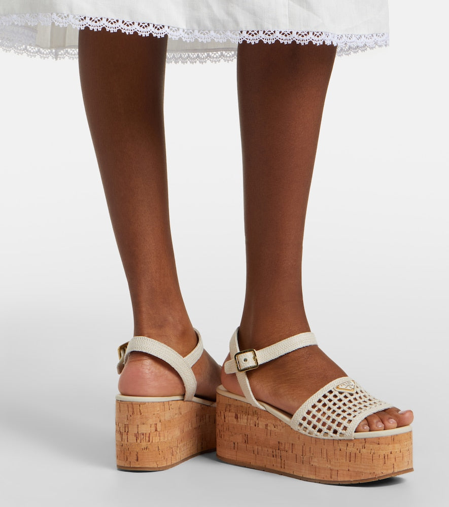 Prada Crochet platform sandals - White Heeled Sandals