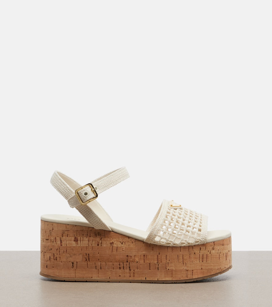 Prada Crochet platform sandals - White Heeled Sandals