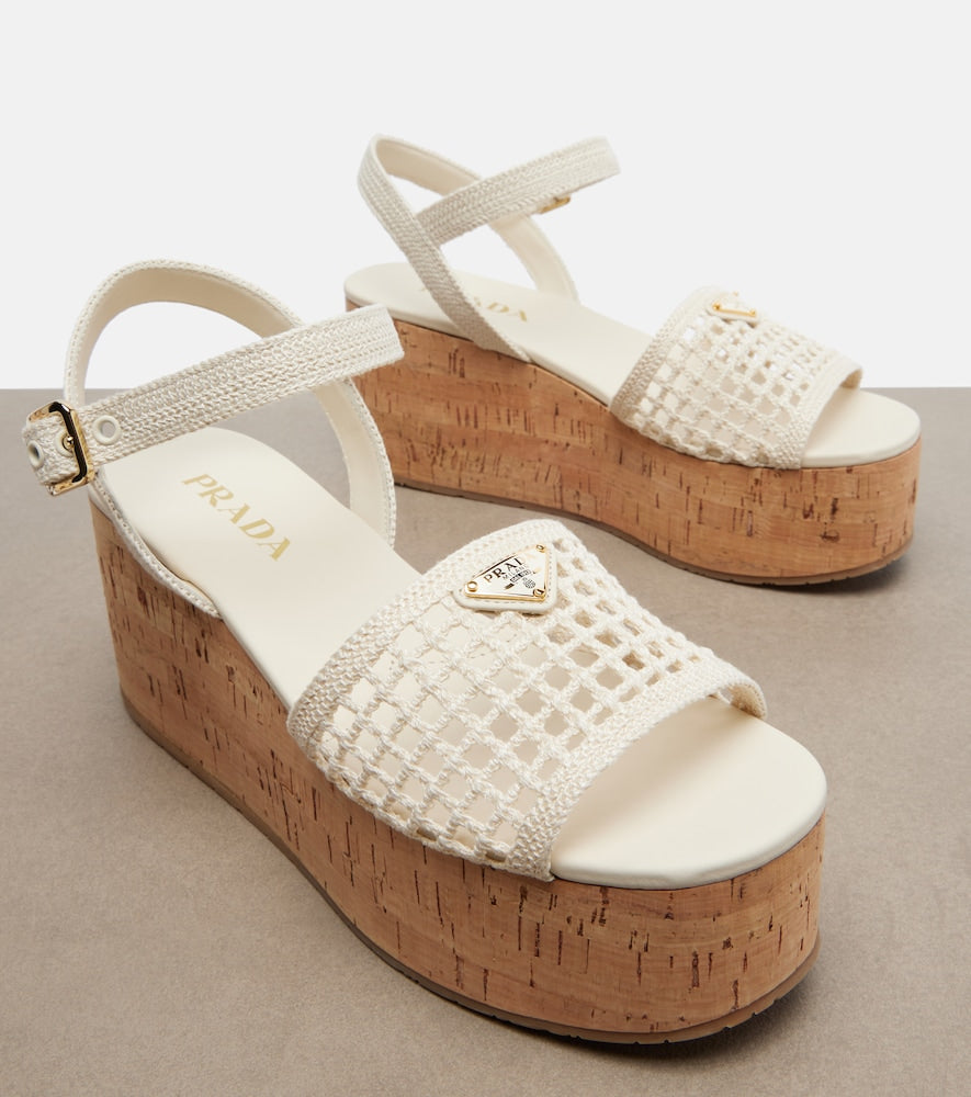 Prada Crochet platform sandals - White Heeled Sandals
