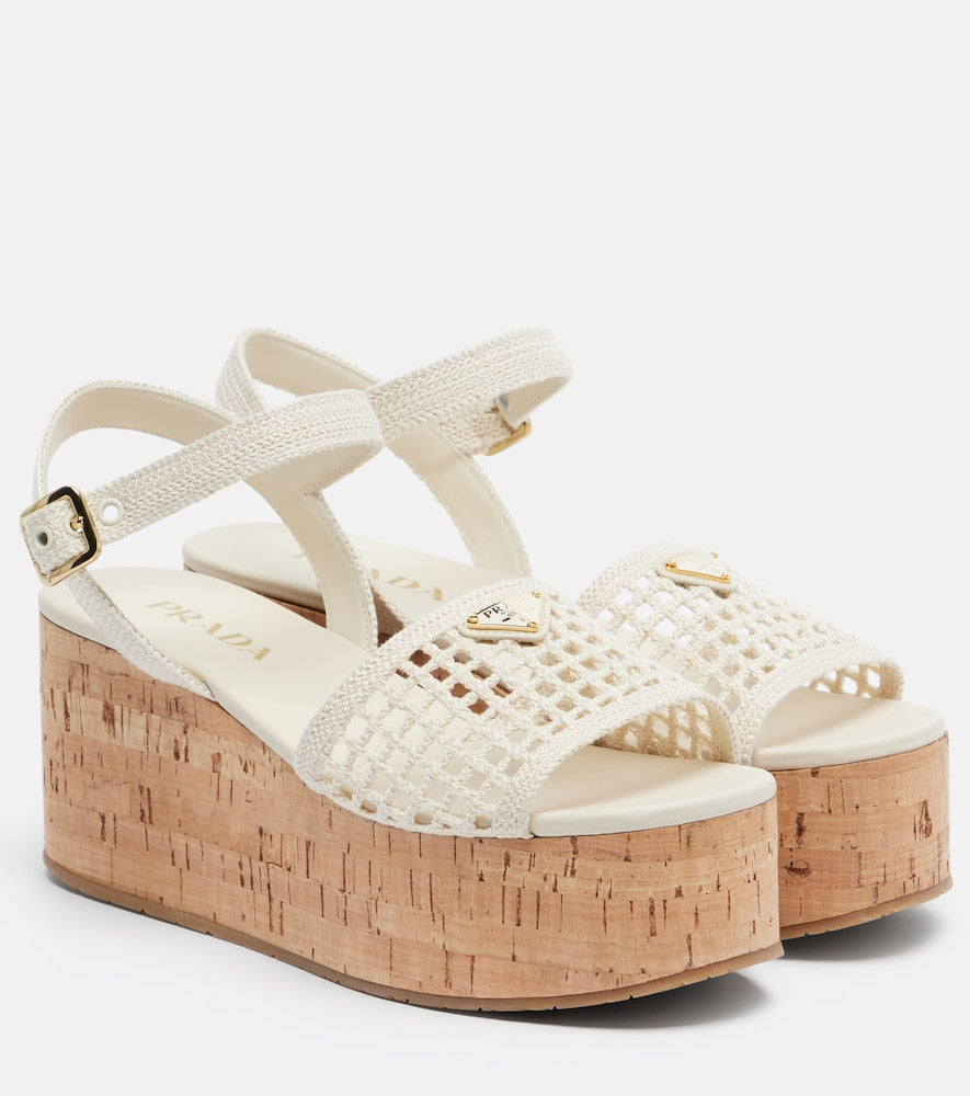 Prada Crochet platform sandals - White Heeled Sandals
