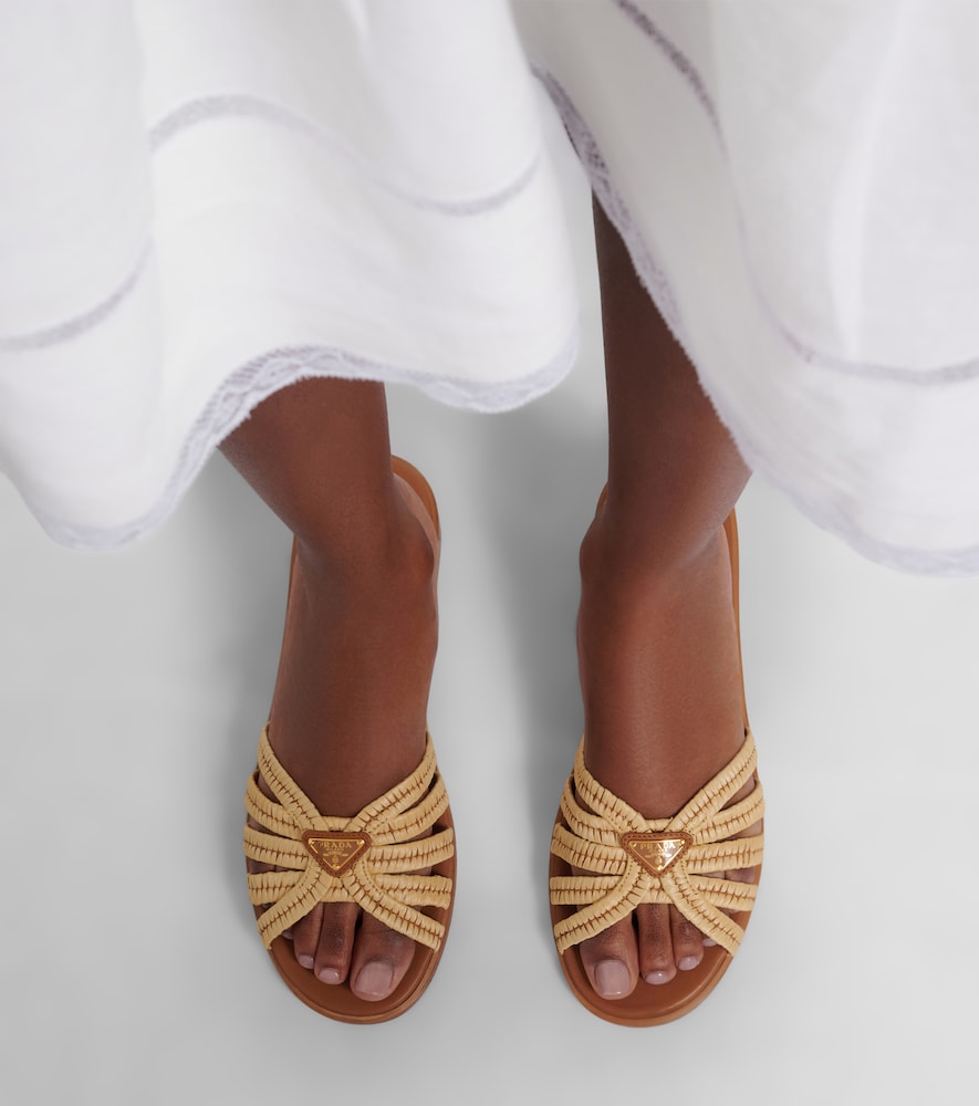 Beige Prada Crochet raffia-effect slides - Slides