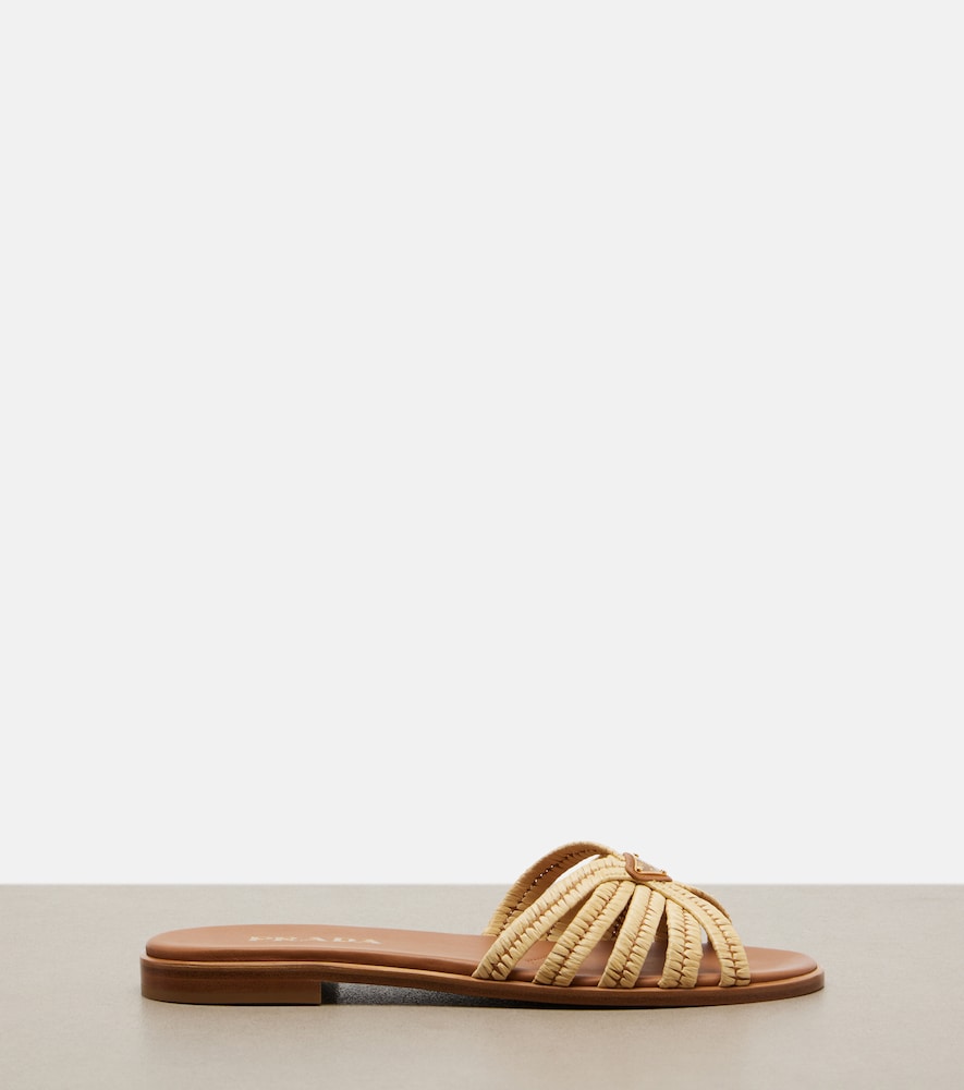 Beige Prada Crochet raffia-effect slides - Slides