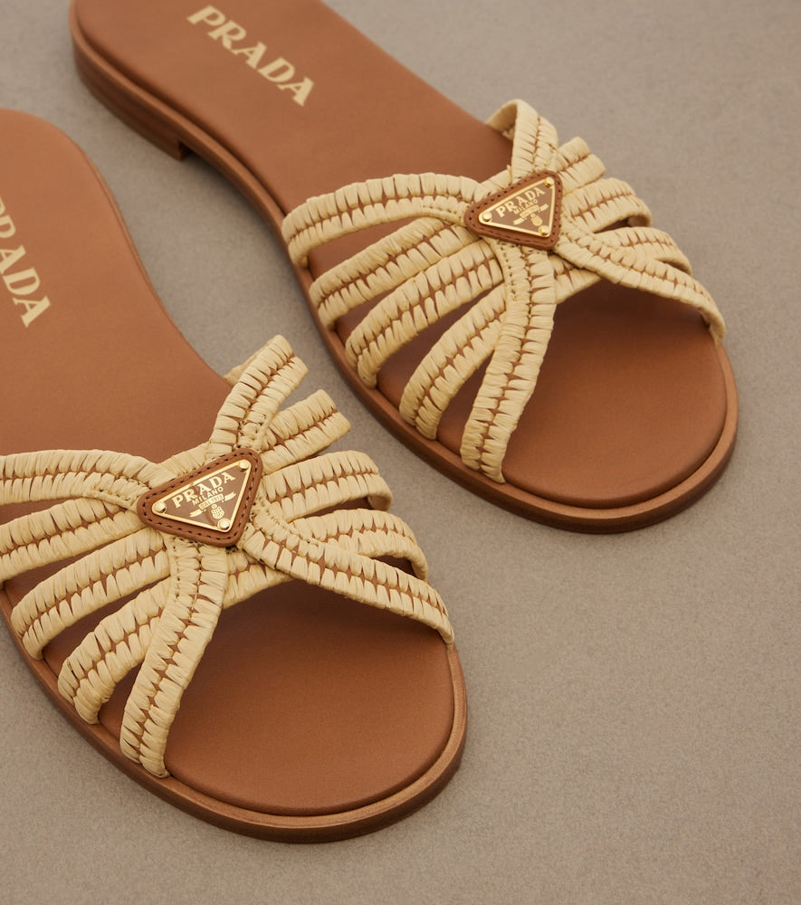 Beige Prada Crochet raffia-effect slides - Slides