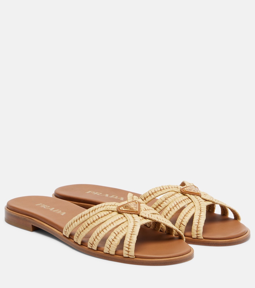 Beige Prada Crochet raffia-effect slides - Slides