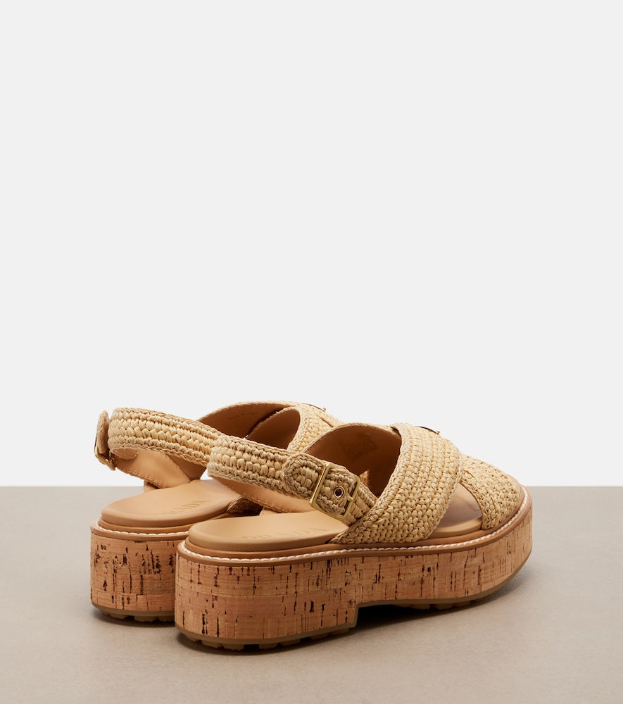 Beige Prada Crochet raffia-effect slingback sandals - Flat Sandals