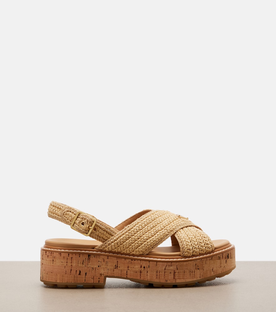 Beige Prada Crochet raffia-effect slingback sandals - Flat Sandals