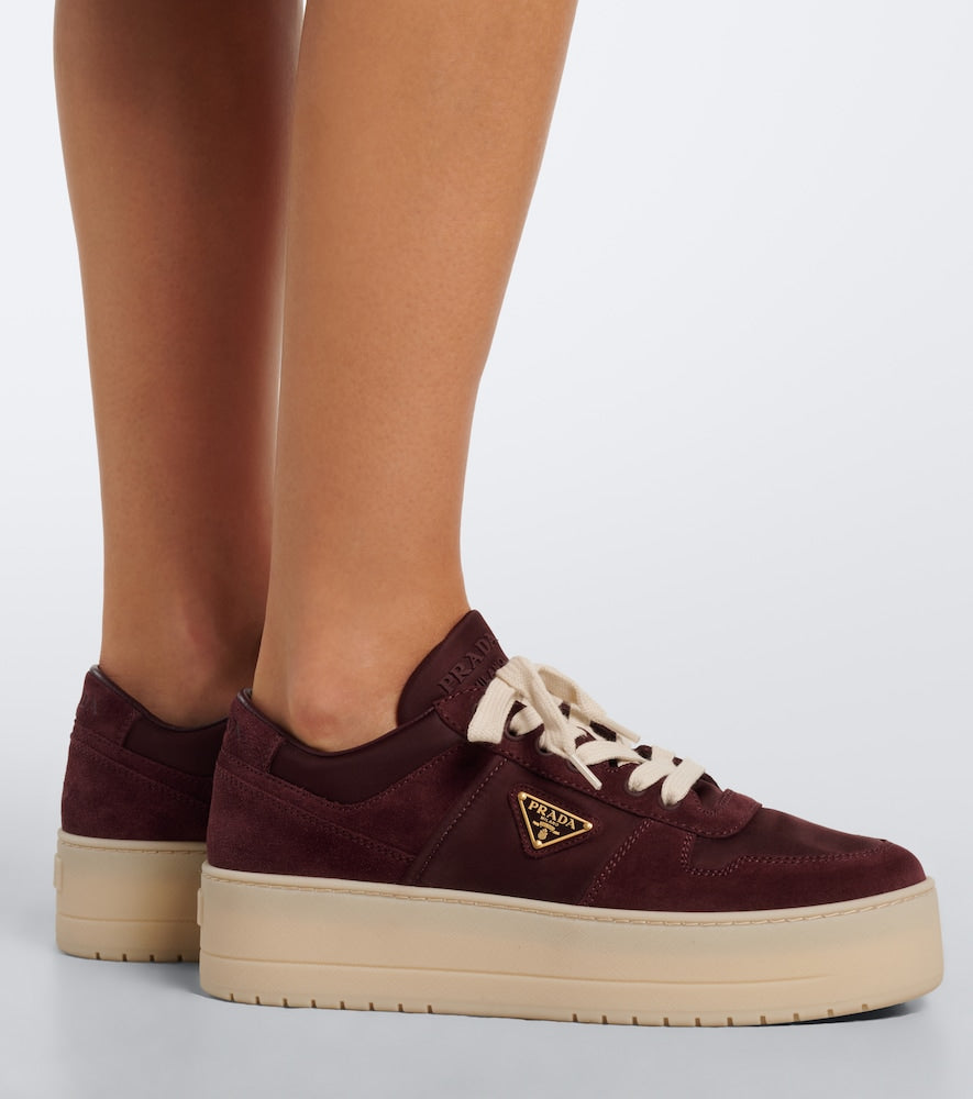 Burgundy Prada Downtown Bold Re-Nylon and suede sneakers - Low-Top Sneakers