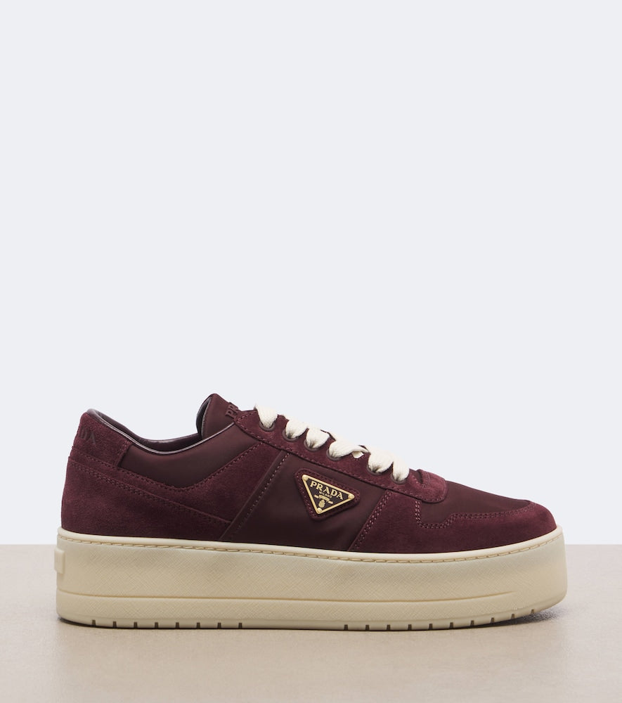 Burgundy Prada Downtown Bold Re-Nylon and suede sneakers - Low-Top Sneakers