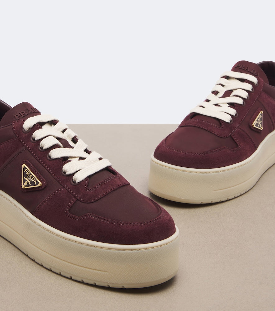 Burgundy Prada Downtown Bold Re-Nylon and suede sneakers - Low-Top Sneakers
