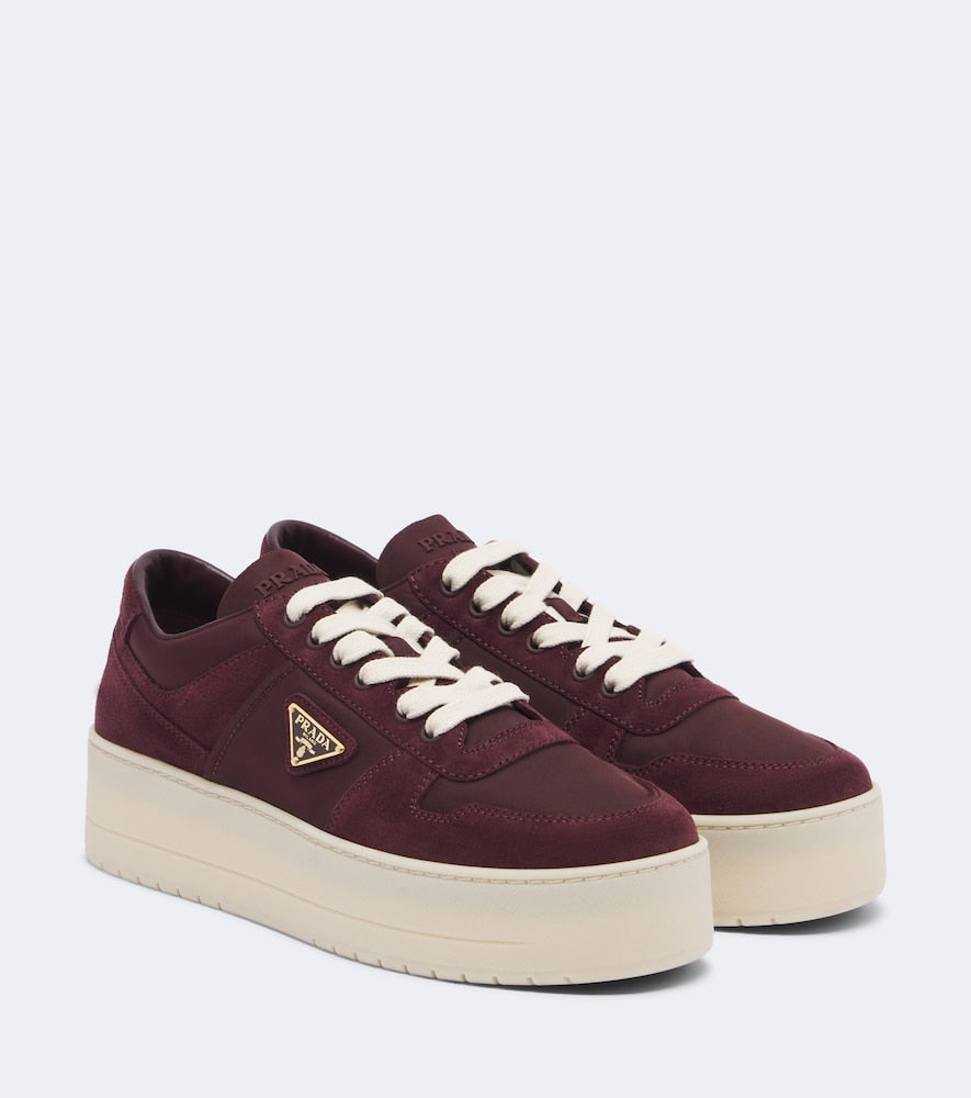 Burgundy Prada Downtown Bold Re-Nylon and suede sneakers - Low-Top Sneakers