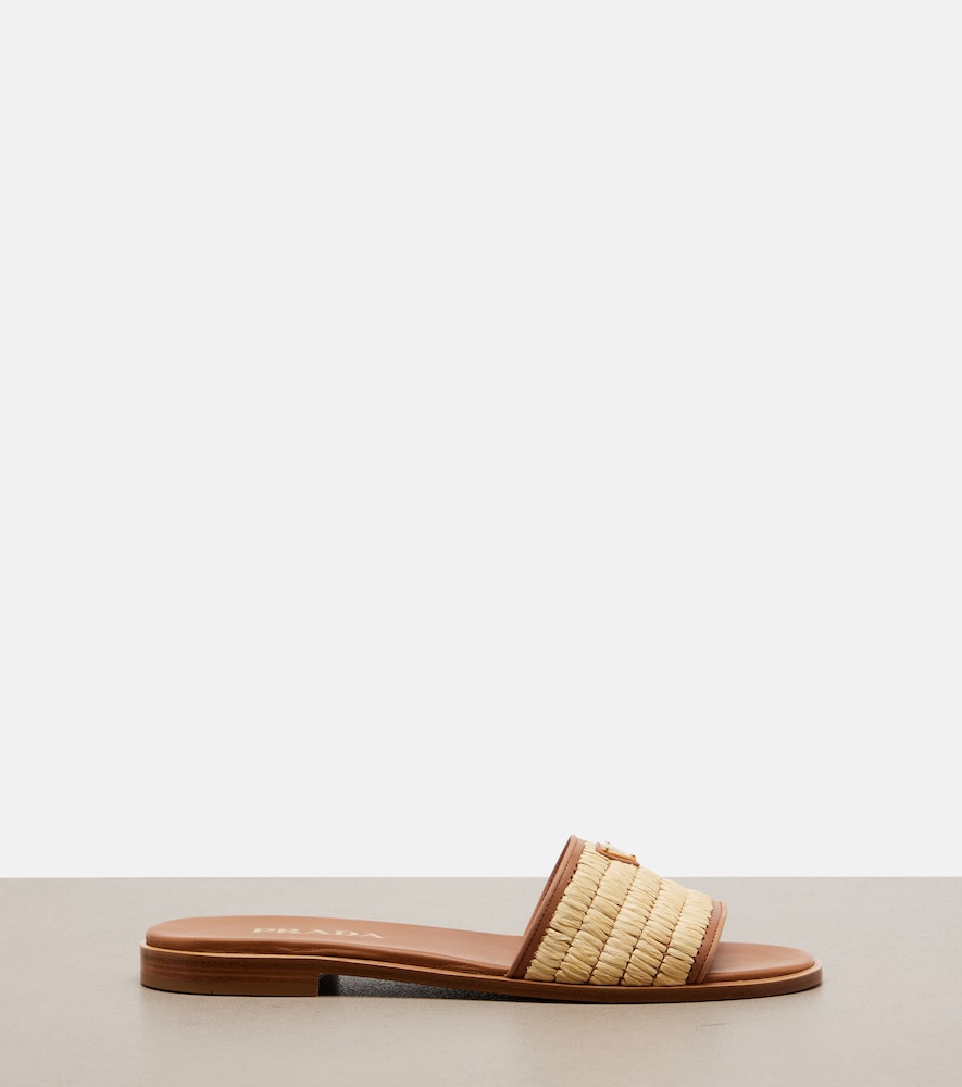 Prada Leather and raffia slides (Beige) - Slides