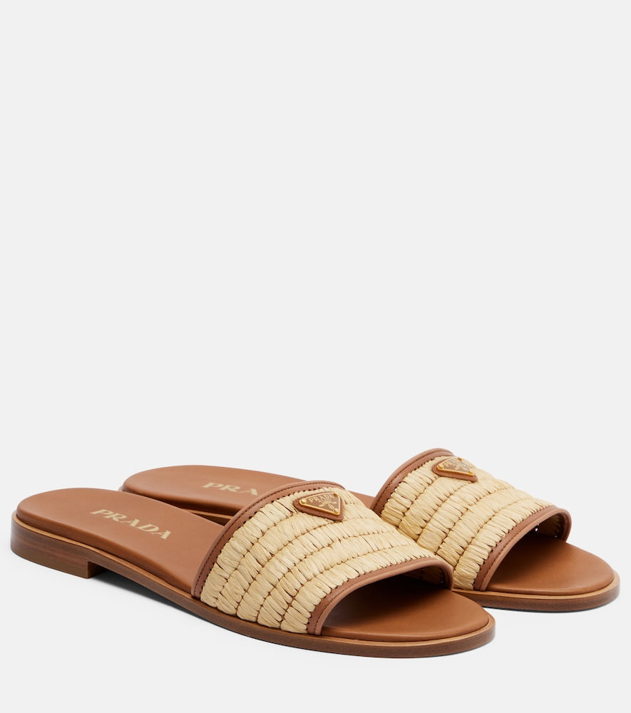Prada Leather and raffia slides (Beige) - Slides
