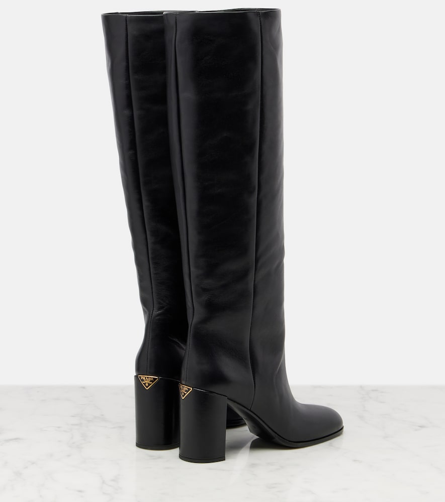 Black Prada Leather knee-high boots - Mid Heel Boots