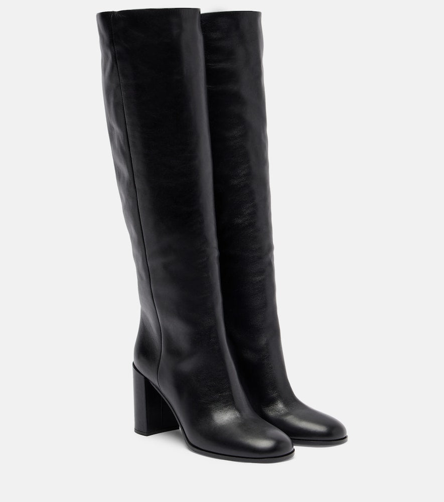 Black Prada Leather knee-high boots - Mid Heel Boots