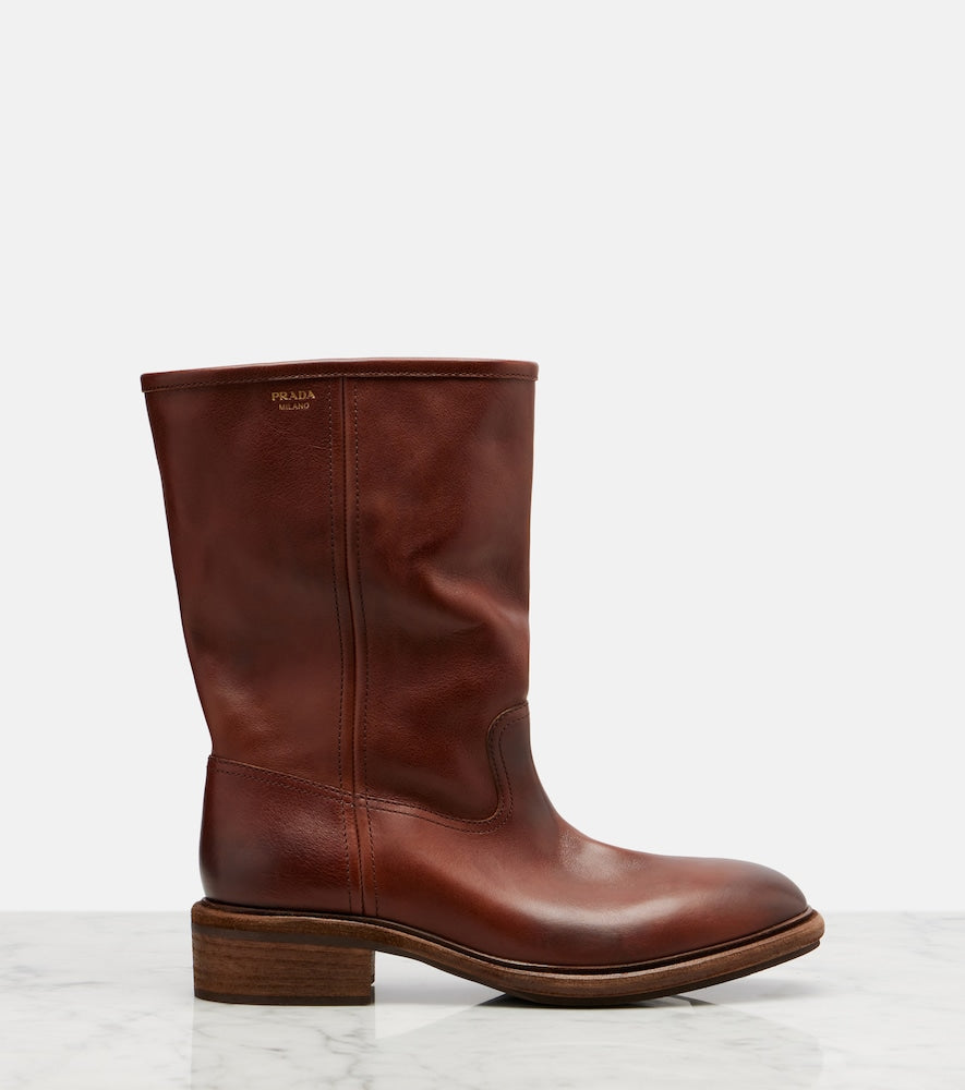 Prada Leather mid-calf boots in Brown - Flat Boots