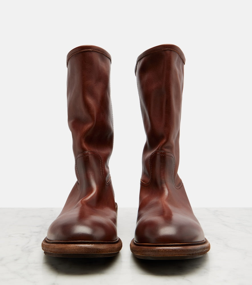 Prada Leather mid-calf boots in Brown - Flat Boots