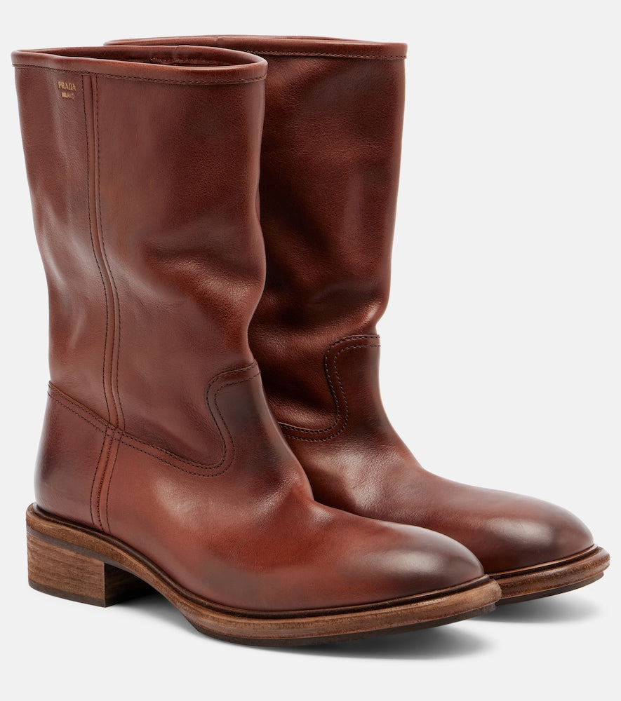 Prada Leather mid-calf boots in Brown - Flat Boots