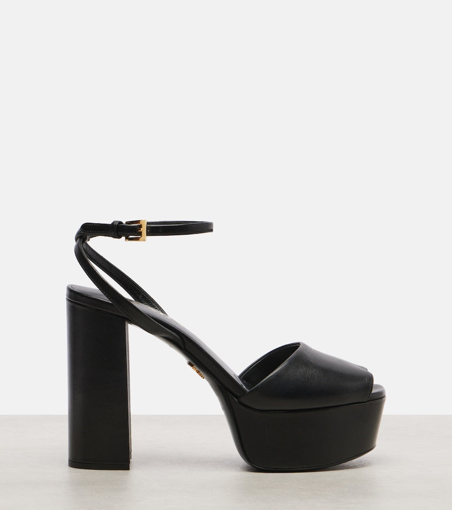 Prada Leather platform sandals in Black - Heeled Sandals