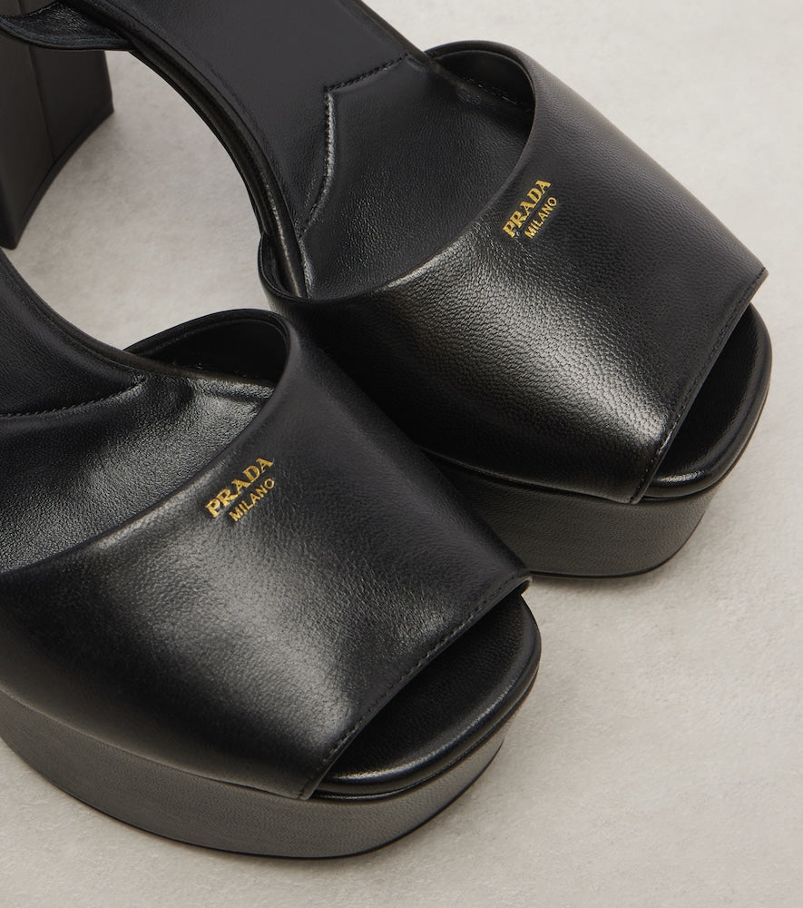 Prada Leather platform sandals in Black - Heeled Sandals
