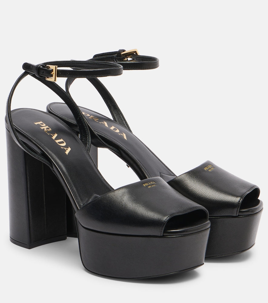 Prada Leather platform sandals in Black - Heeled Sandals