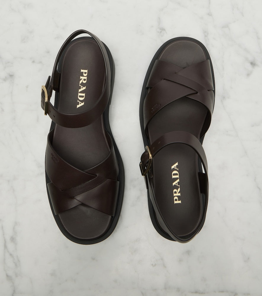 Prada Leather platform sandals in Brown - Flat Sandals