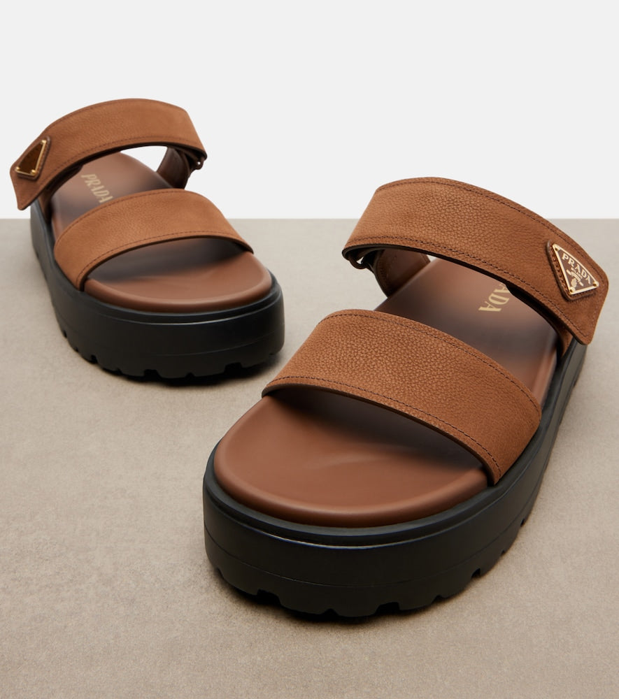 Prada Leather platform sandals - Brown Flat Sandals
