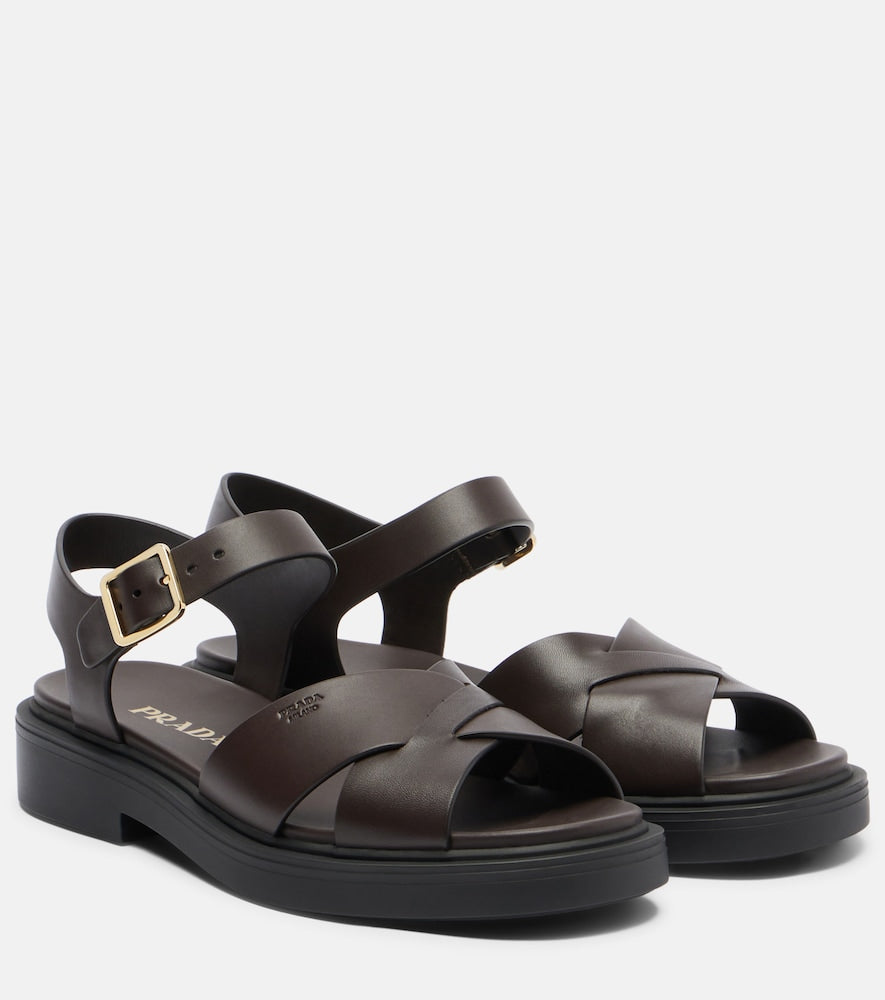Prada Leather platform sandals in Brown - Flat Sandals