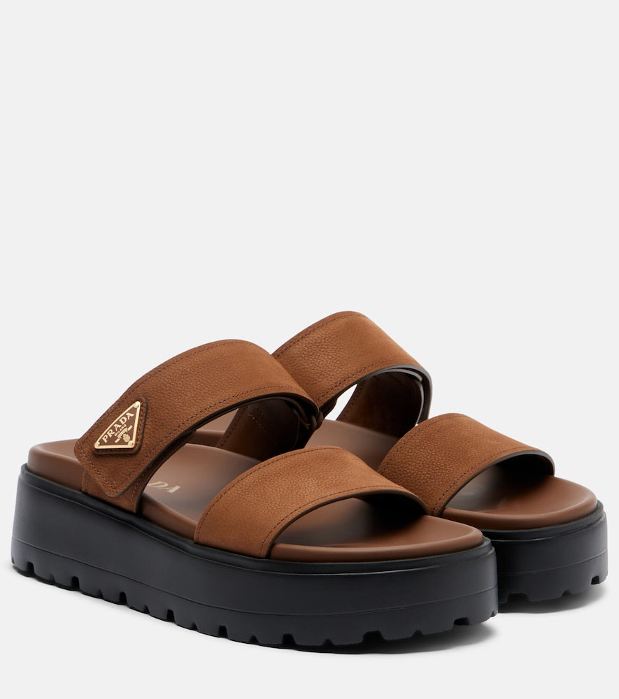 Prada Leather platform sandals - Brown Flat Sandals