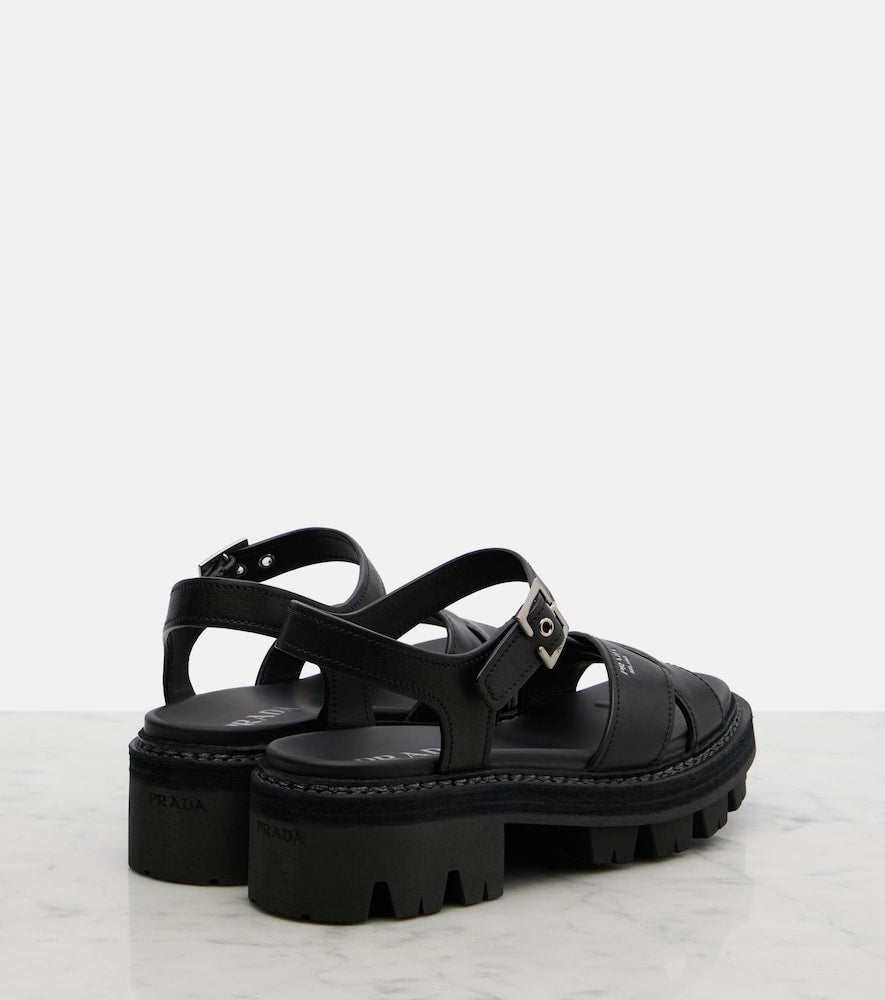 Black Prada Leather sandals - Mid Heel Sandals