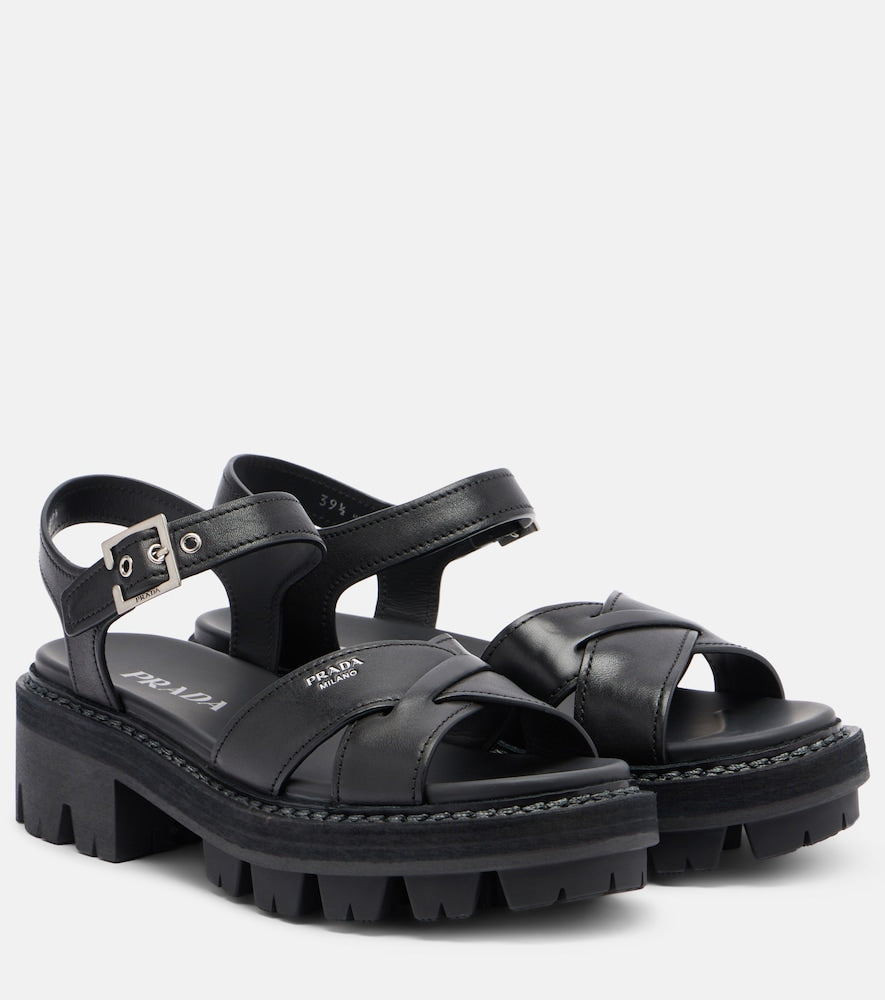 Black Prada Leather sandals - Mid Heel Sandals