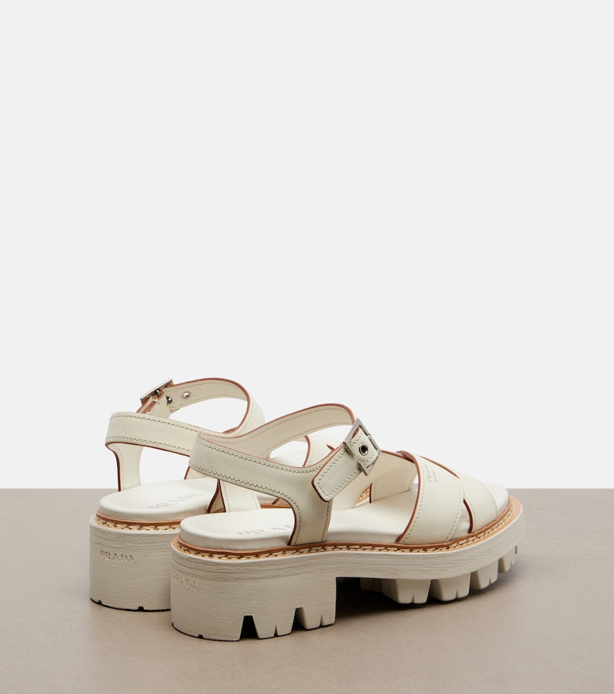 Prada Leather sandals - White Mid Heel Sandals