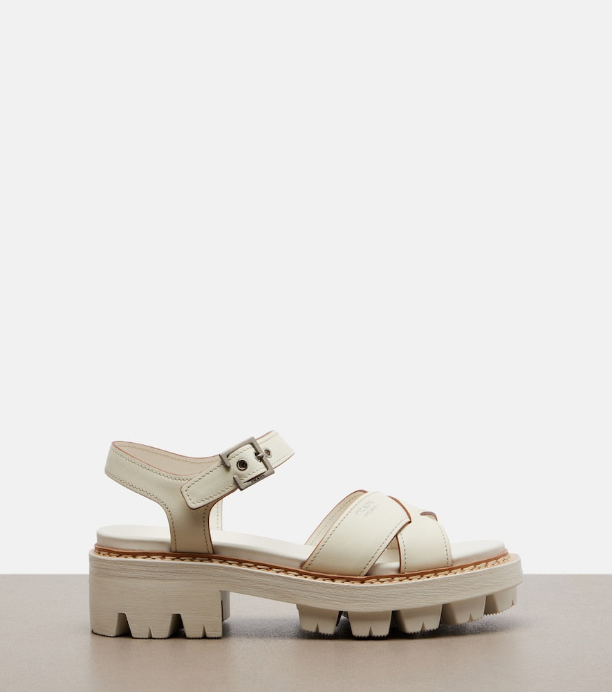 Prada Leather sandals - White Mid Heel Sandals