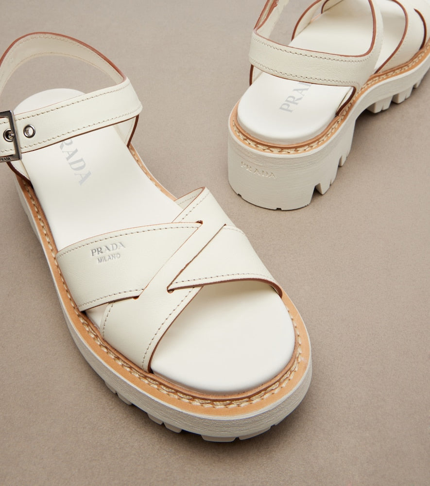 Prada Leather sandals - White Mid Heel Sandals