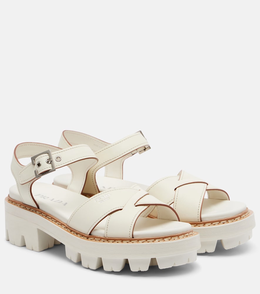 Prada Leather sandals - White Mid Heel Sandals