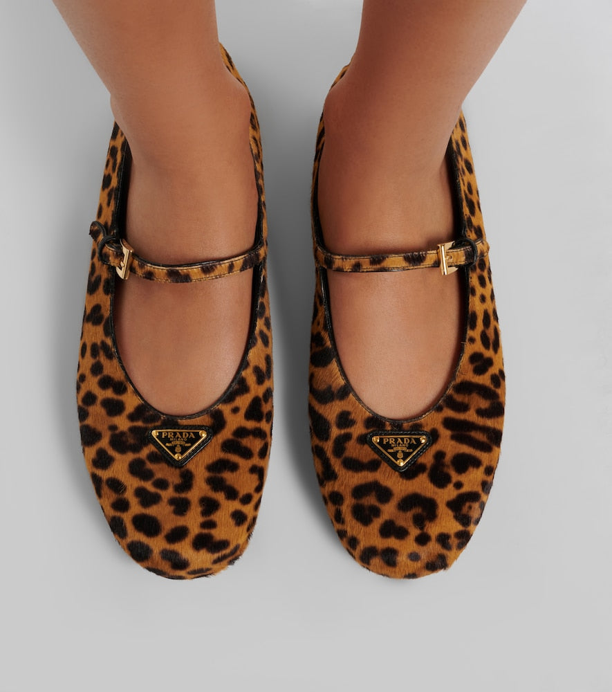 Prada Leopard-print calf hair Mary Jane flats - Brown Ballerina Flats