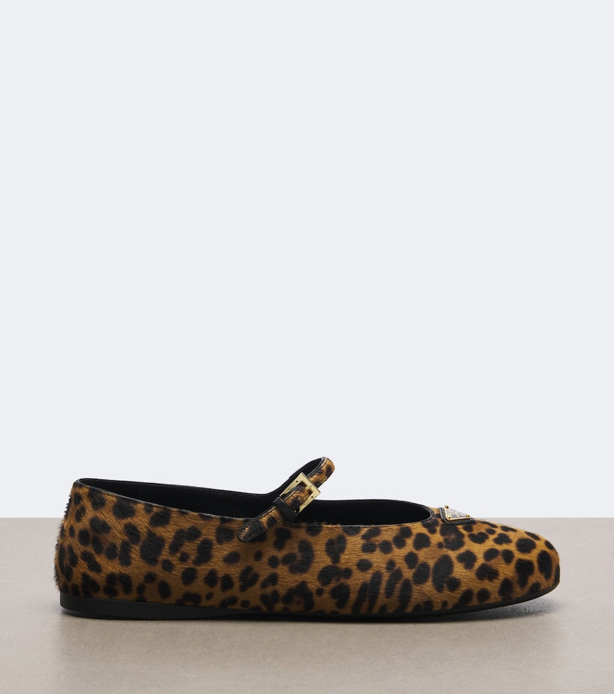 Prada Leopard-print calf hair Mary Jane flats - Brown Ballerina Flats