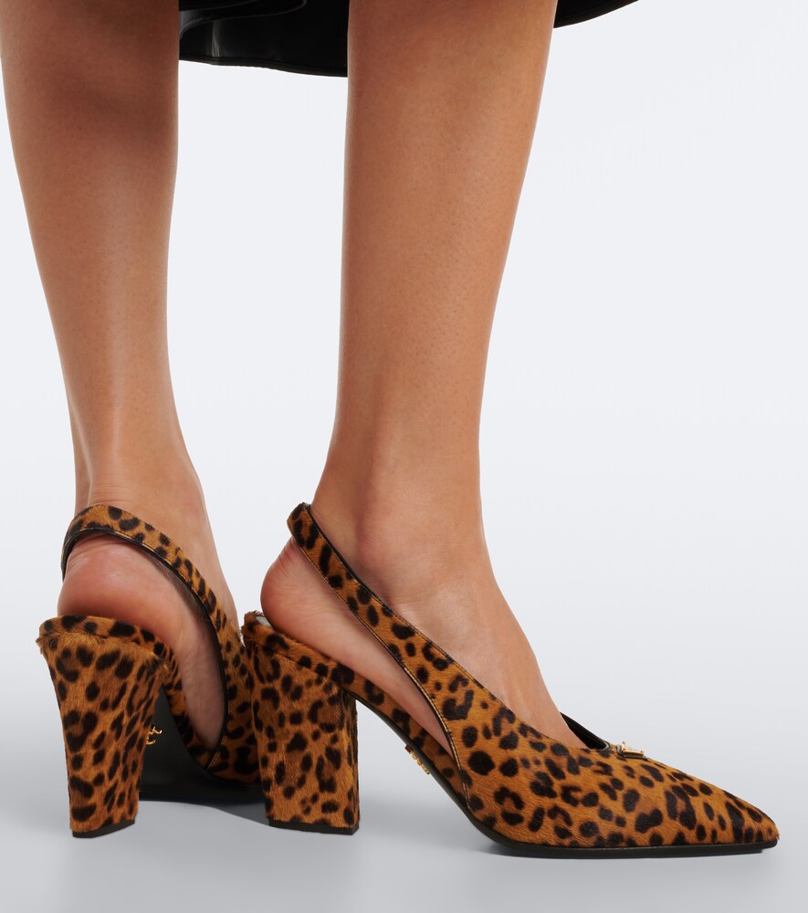 Brown Prada Leopard-print calf hair slingback pumps - Mid Heel Pumps