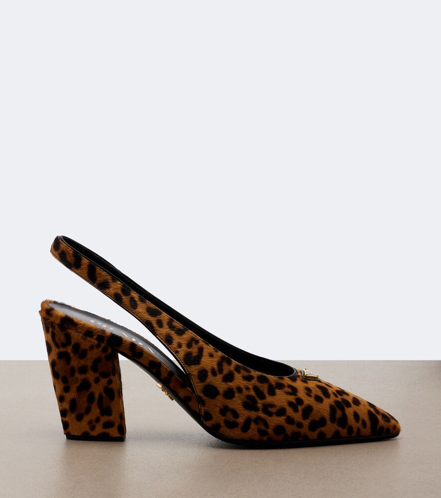 Brown Prada Leopard-print calf hair slingback pumps - Mid Heel Pumps