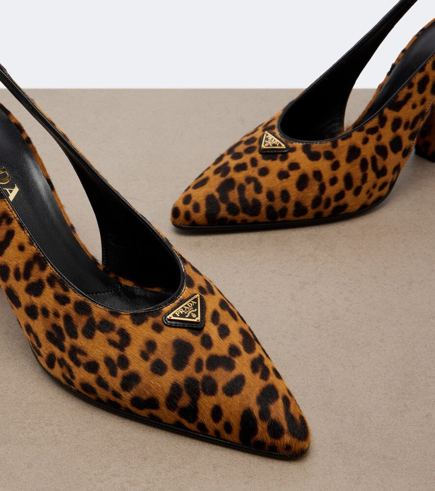 Brown Prada Leopard-print calf hair slingback pumps - Mid Heel Pumps