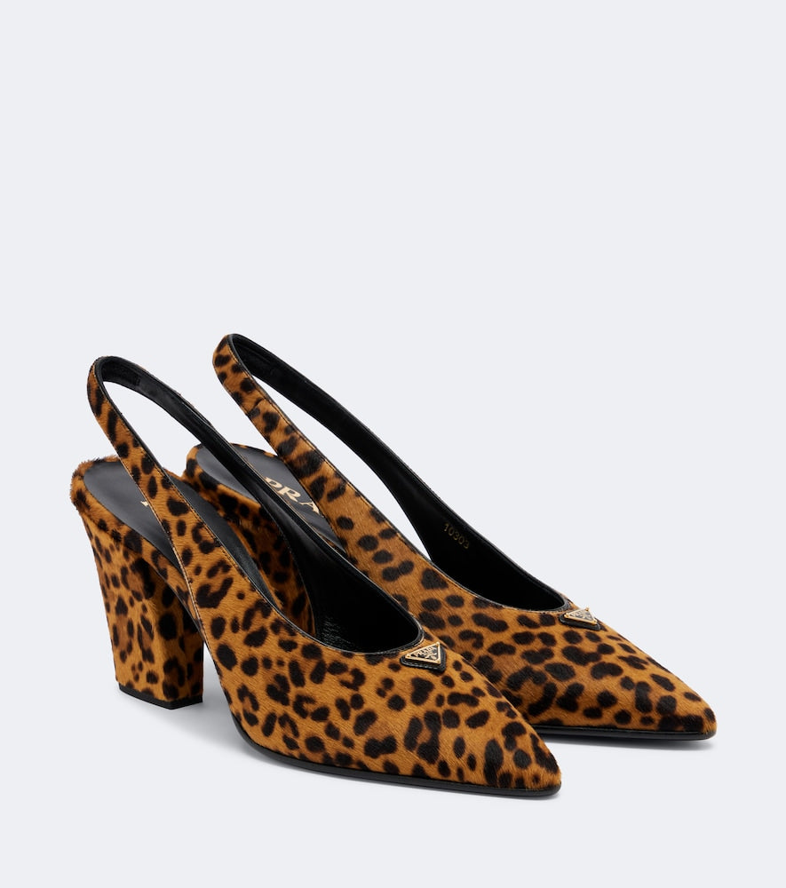 Brown Prada Leopard-print calf hair slingback pumps - Mid Heel Pumps