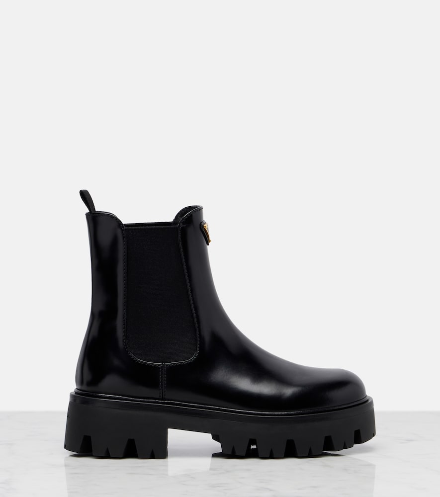 Black Prada Logo leather platform Chelsea boots - Flat Boots