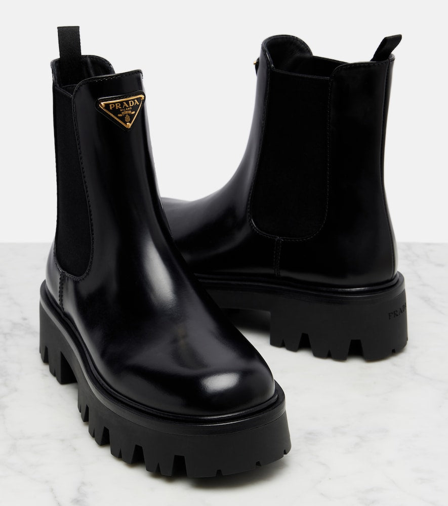 Black Prada Logo leather platform Chelsea boots - Flat Boots